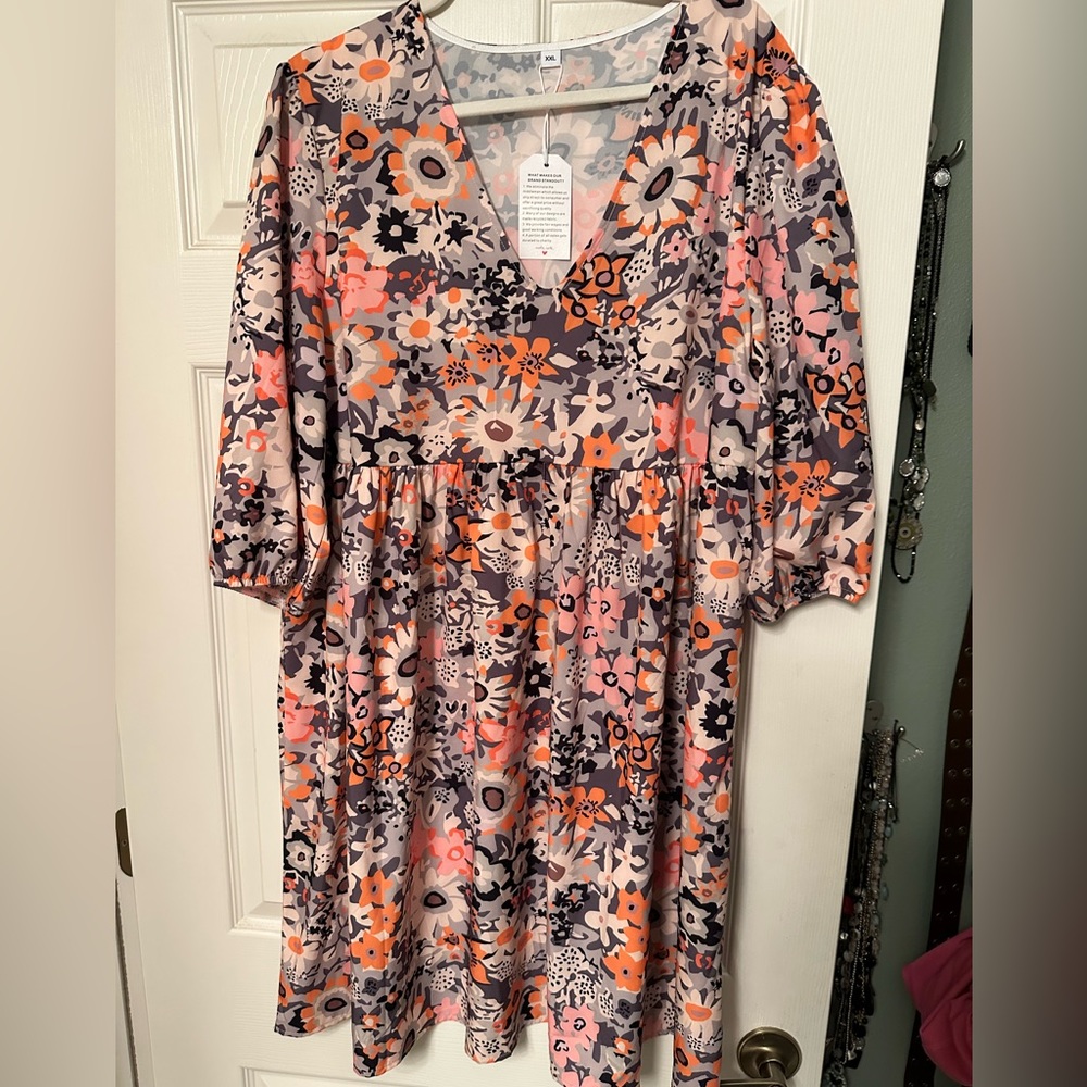 Fyges Floral Print Empire Waist Boho/Retro Style Dress